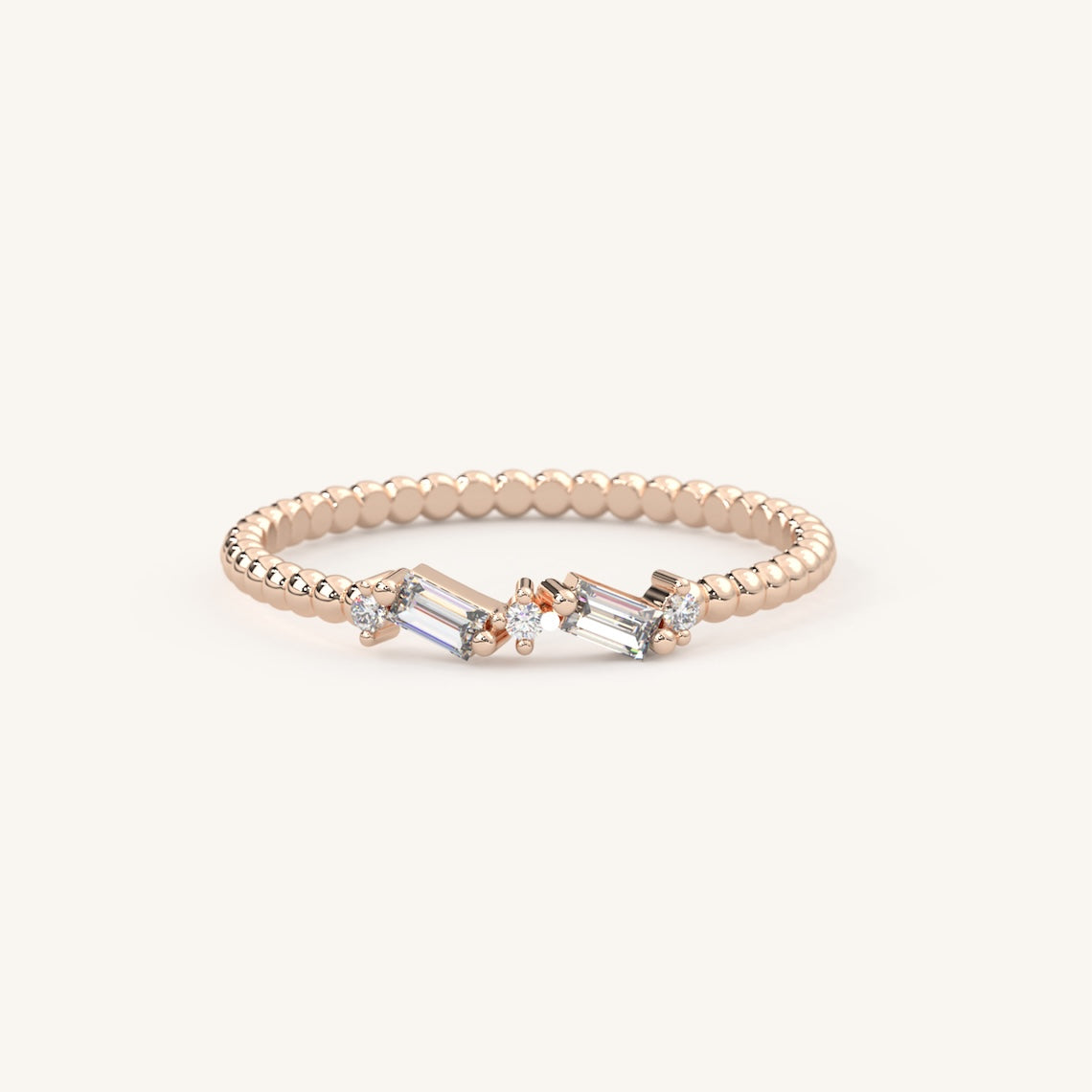 rose gold beaded band baguette ring