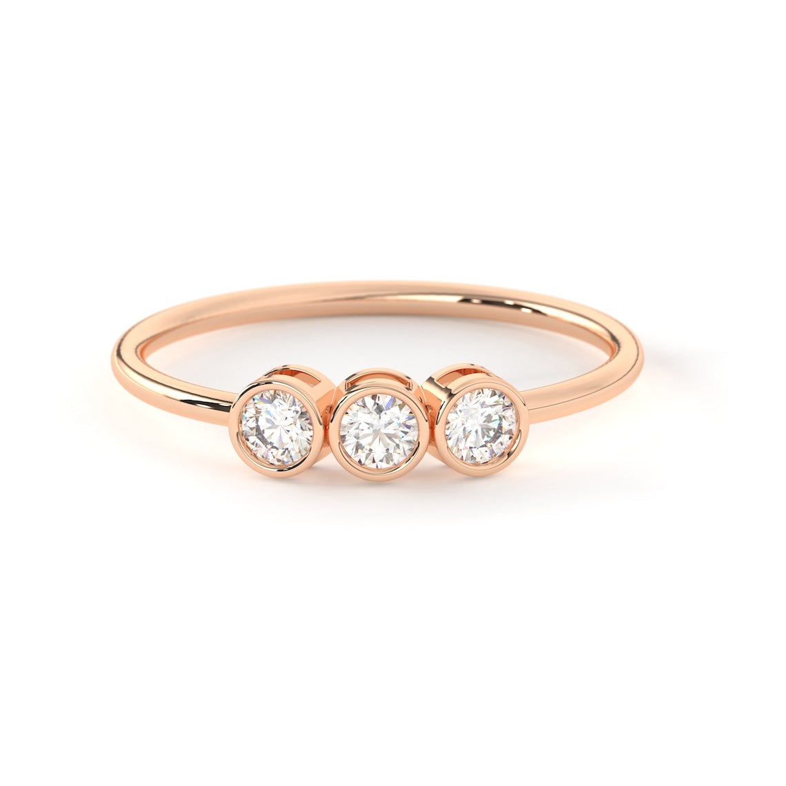 14k Gold Three Stone Bezel Set Engagement Ring