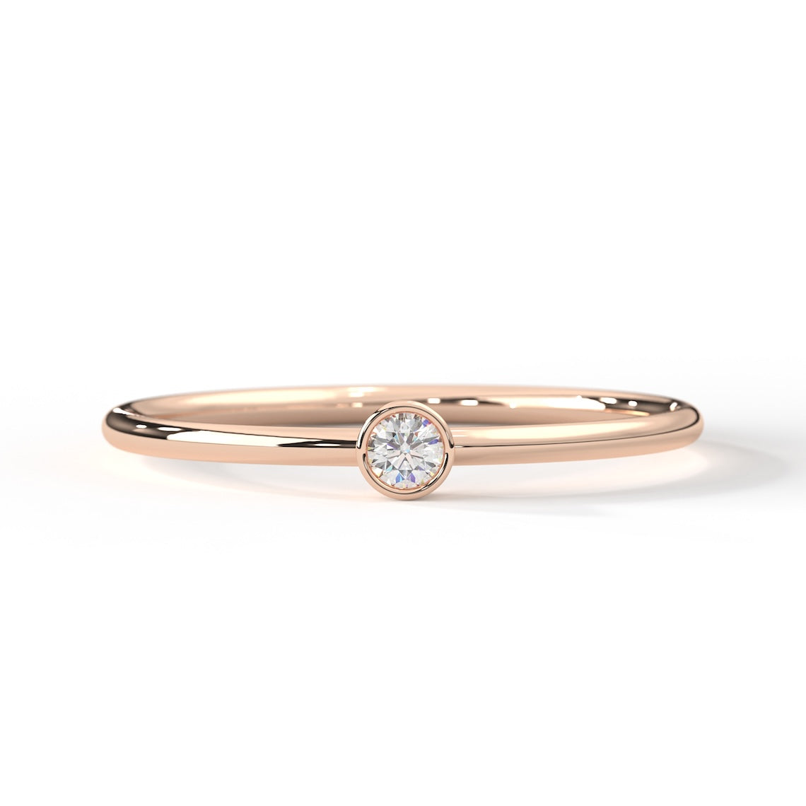 Bezel Set Solitaire Engagement Ring 14k Gold