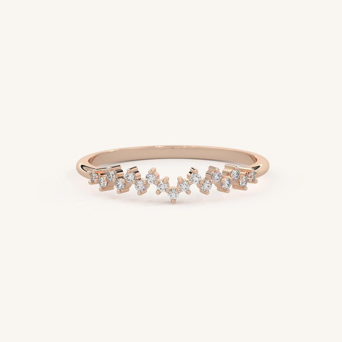 Diamond Cluster Ring Pave Wedding Band 14K Gold, Selene