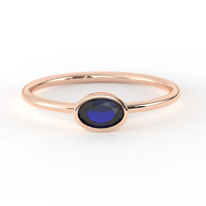 Oval Birthstone Ring 14k Gold, Celeste