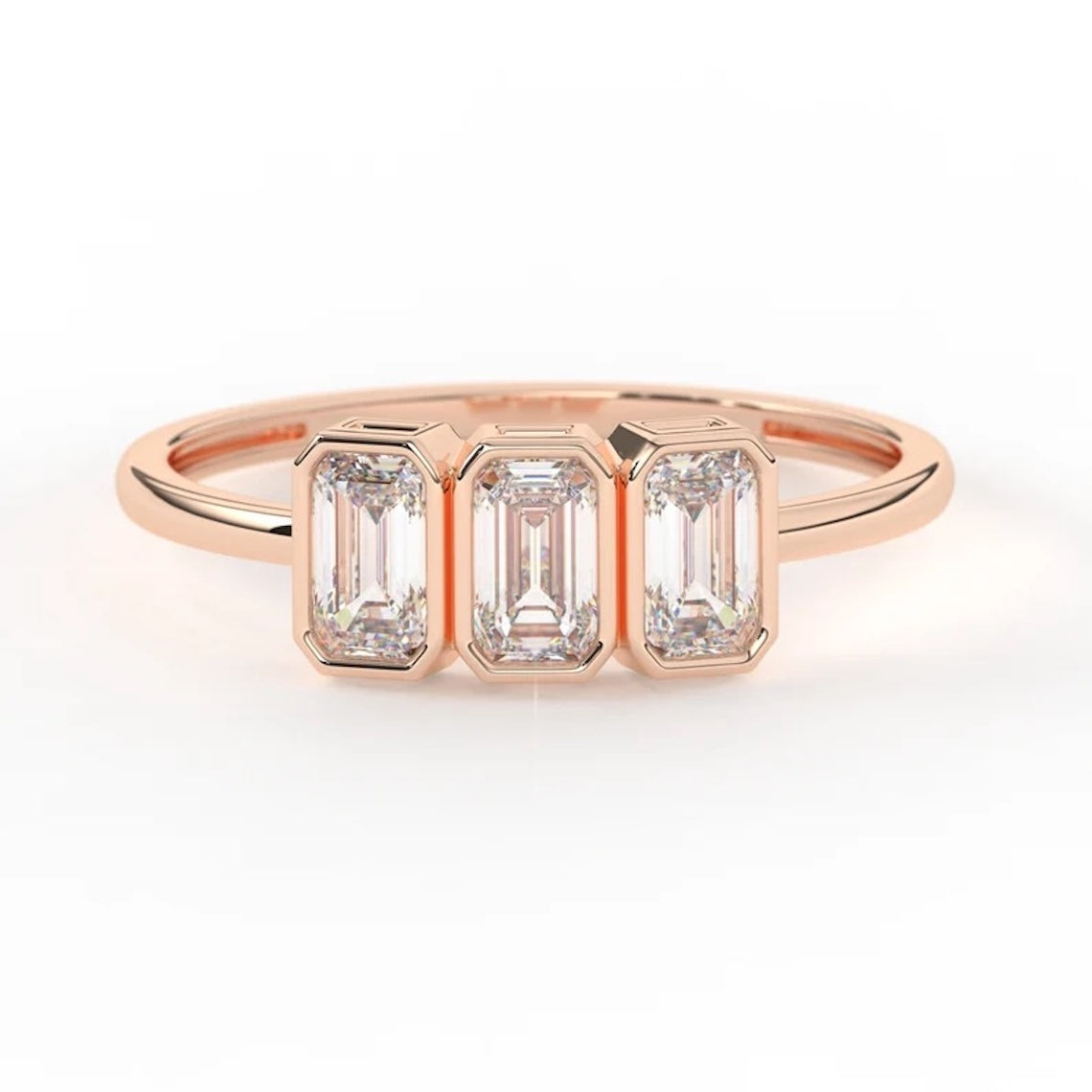 Emerald Cut Three Stone Engagement Ring 14k Gold