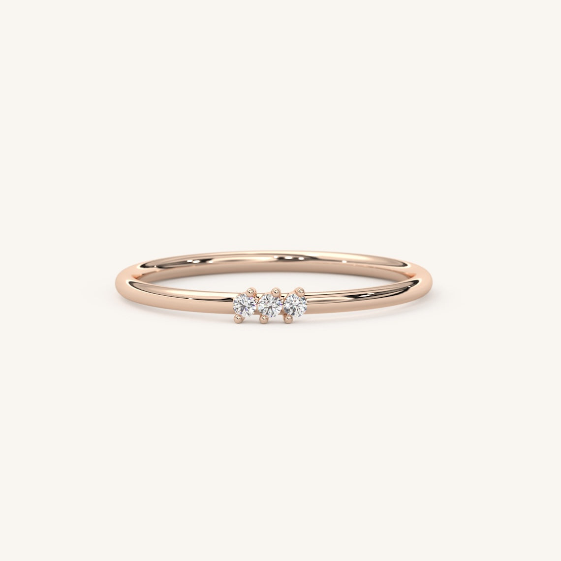 Dainty Diamond Three Stone Stacking Ring 14k Gold