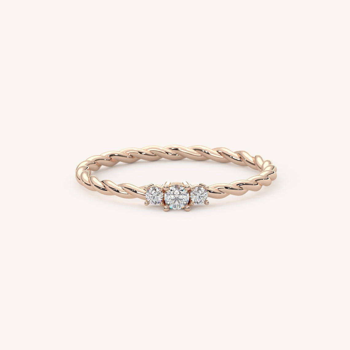 Twisted Rope Three Stone Ring 14k Gold