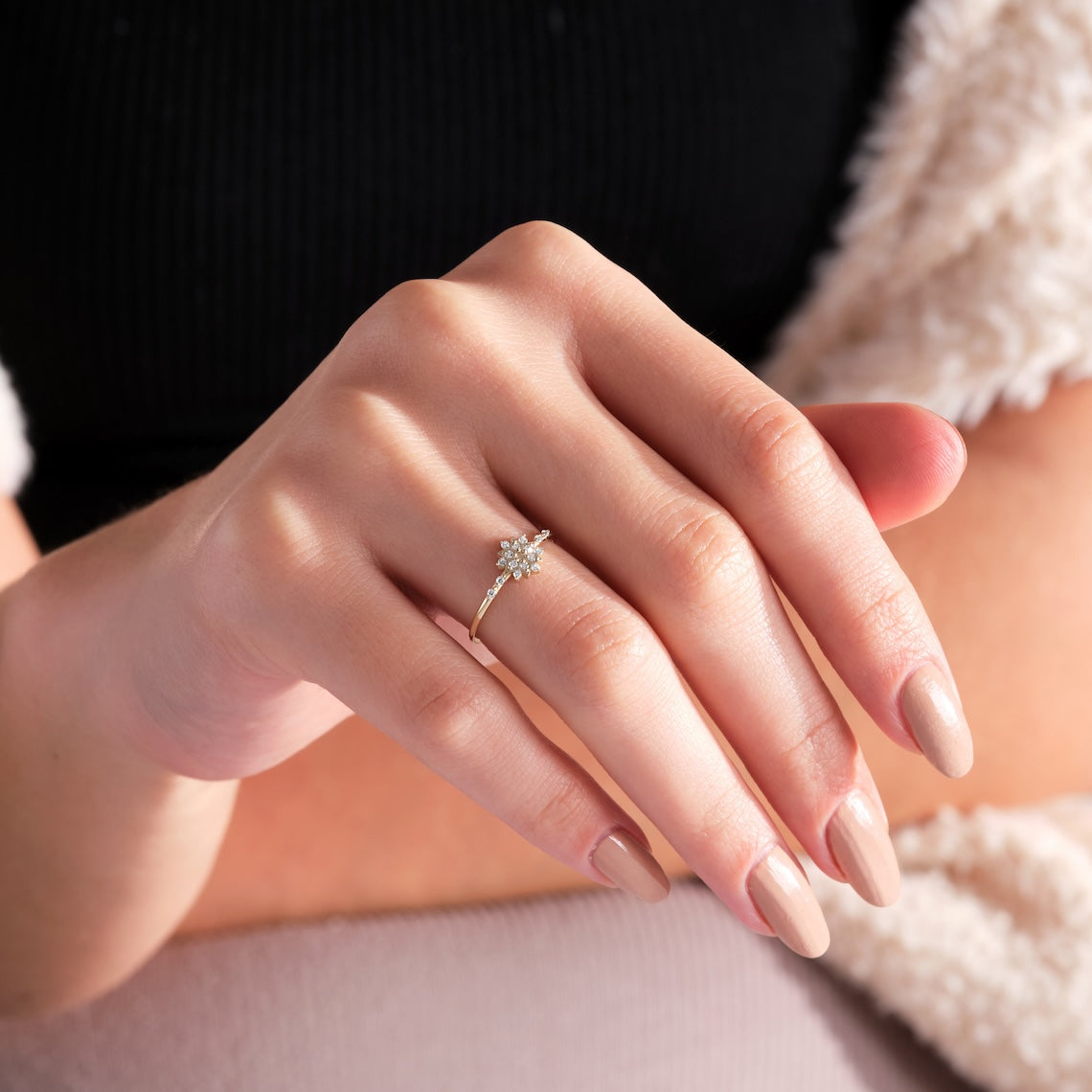 Diamond Snowflake Ring 14K Gold, Glacia