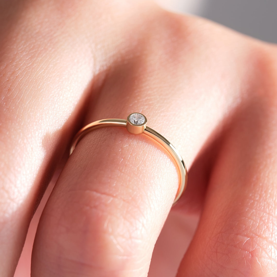 Bezel Set Solitaire Engagement Ring 14k Gold