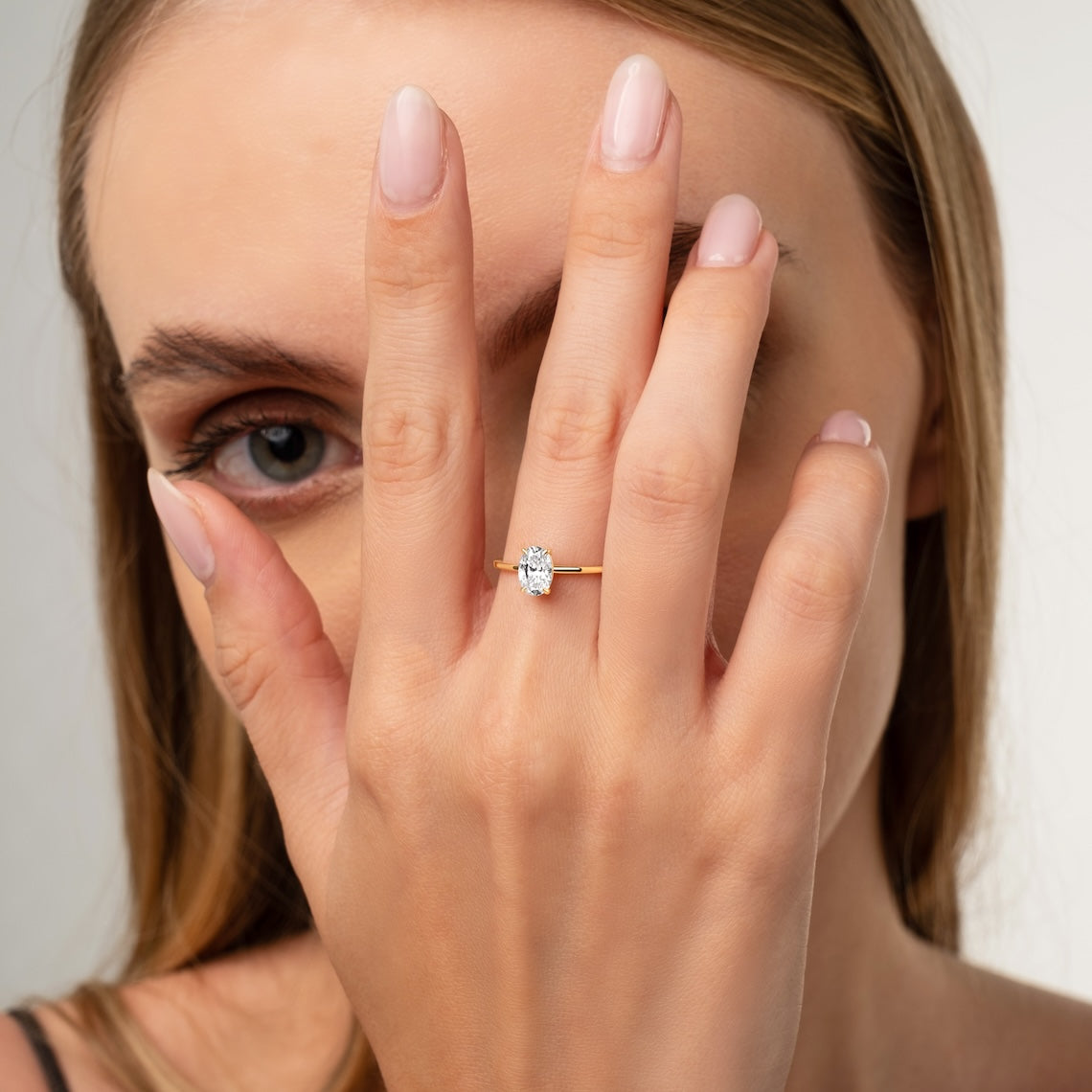 14 K Gold Oval Cut Solitaire Diamond Ring, Vega