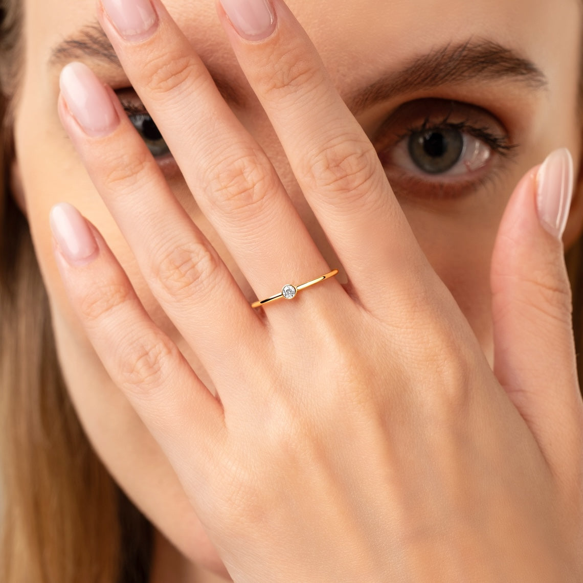Bezel Set Solitaire Engagement Ring 14k Gold