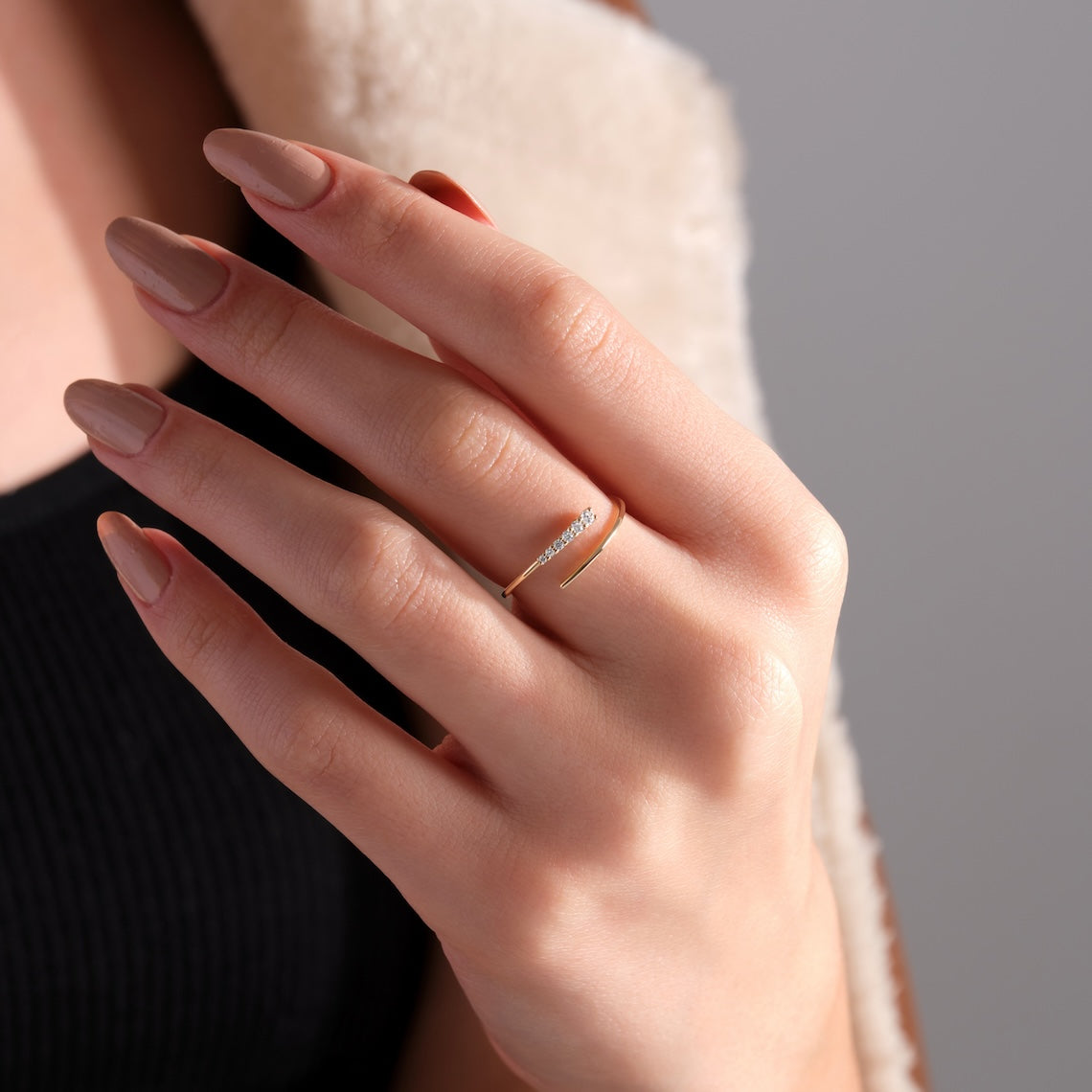 Spiral Diamond Ring 14K Gold, Hestia