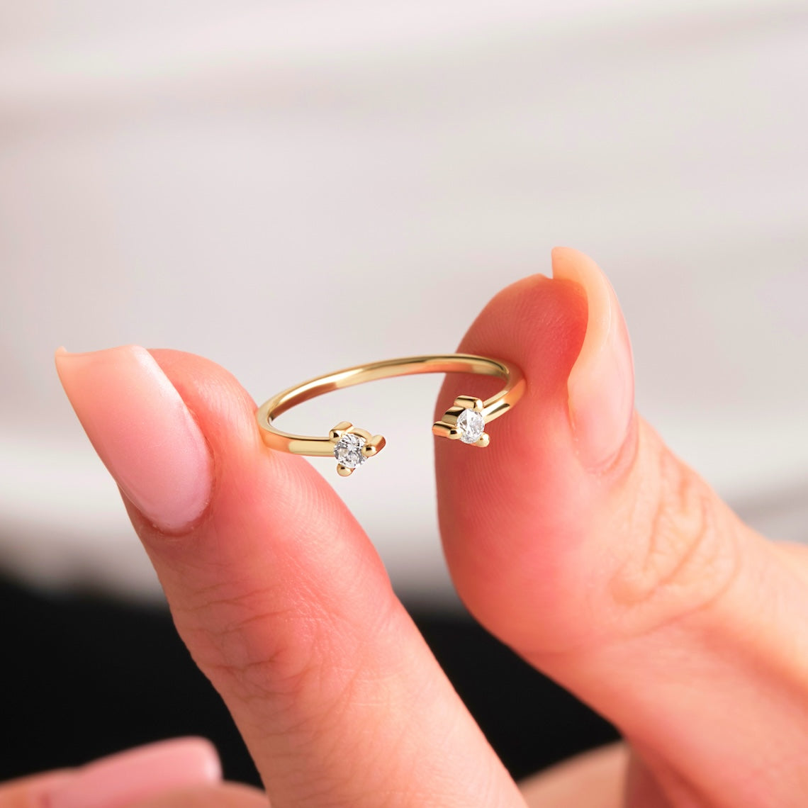 Dual Diamond Open Design Ring 14k Gold