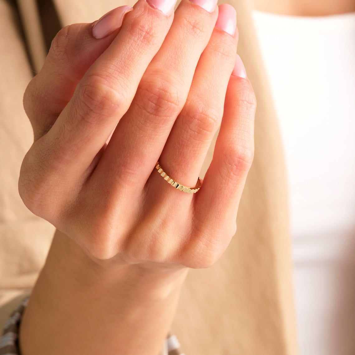 14k Gold Ridged Wedding Band