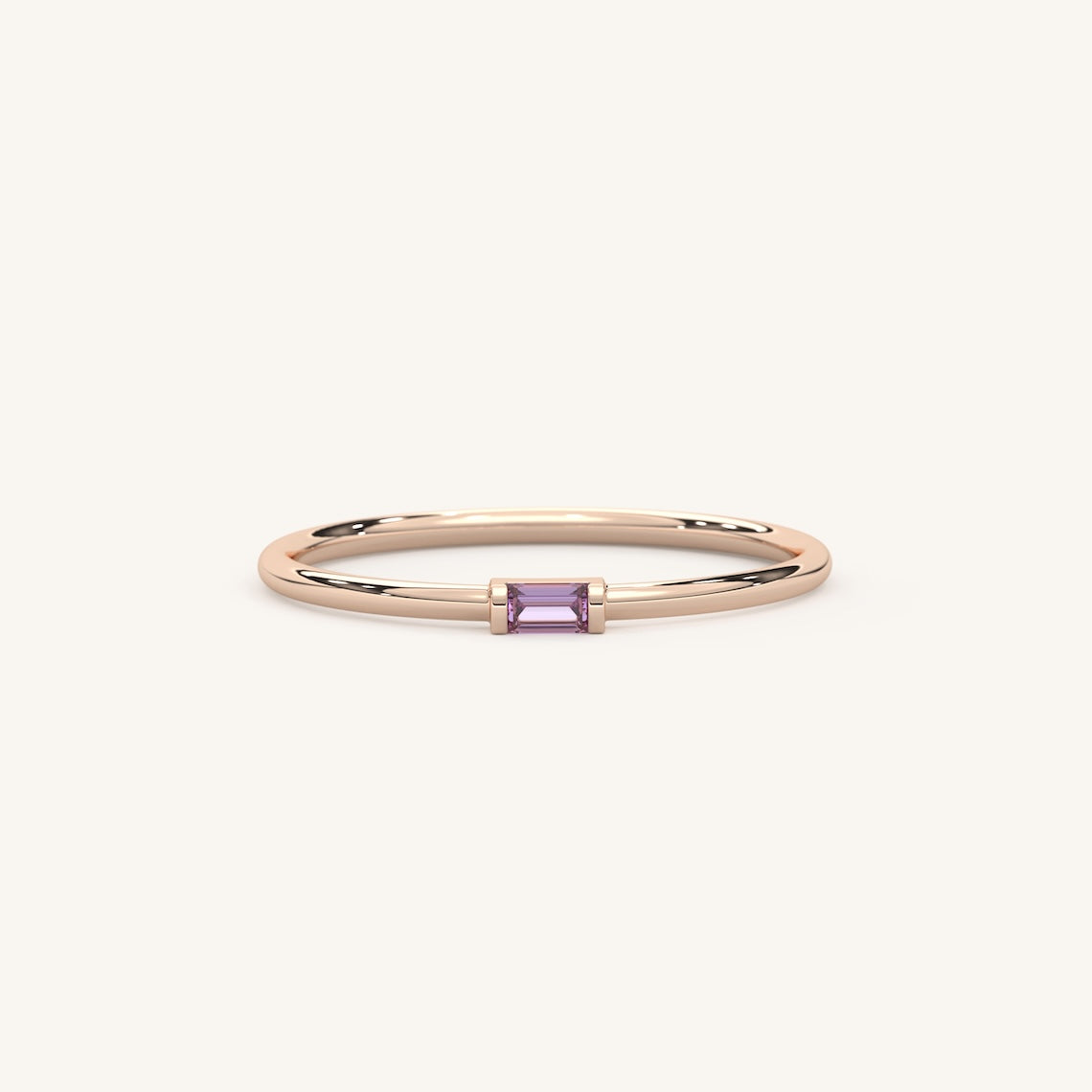 14k Gold Dainty Birthstone Baguette Ring, Lunar
