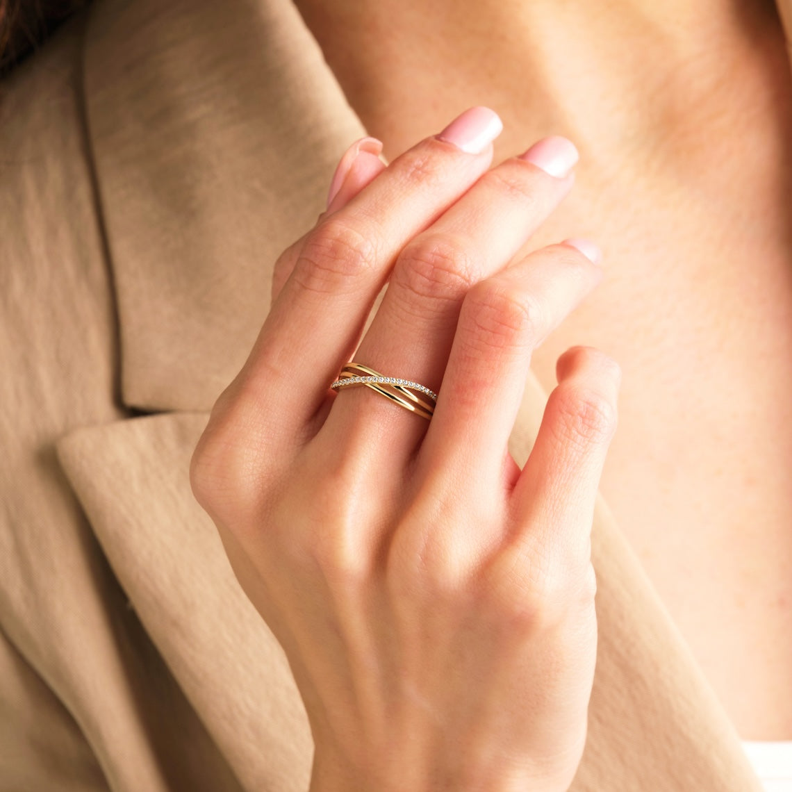 Triple Band Crossover Ring 14k Gold