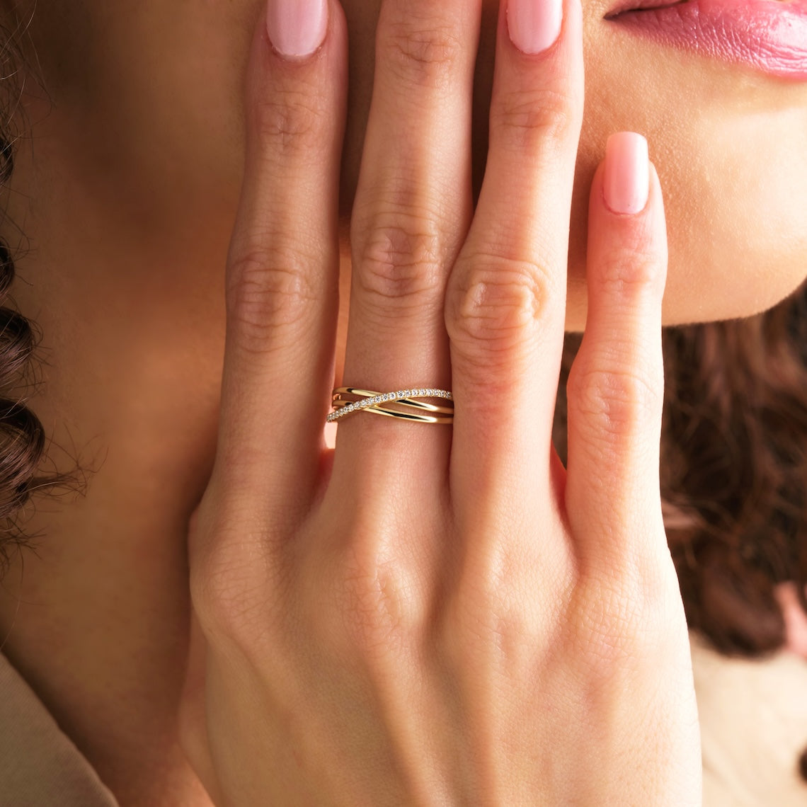 Triple Band Crossover Ring 14k Gold