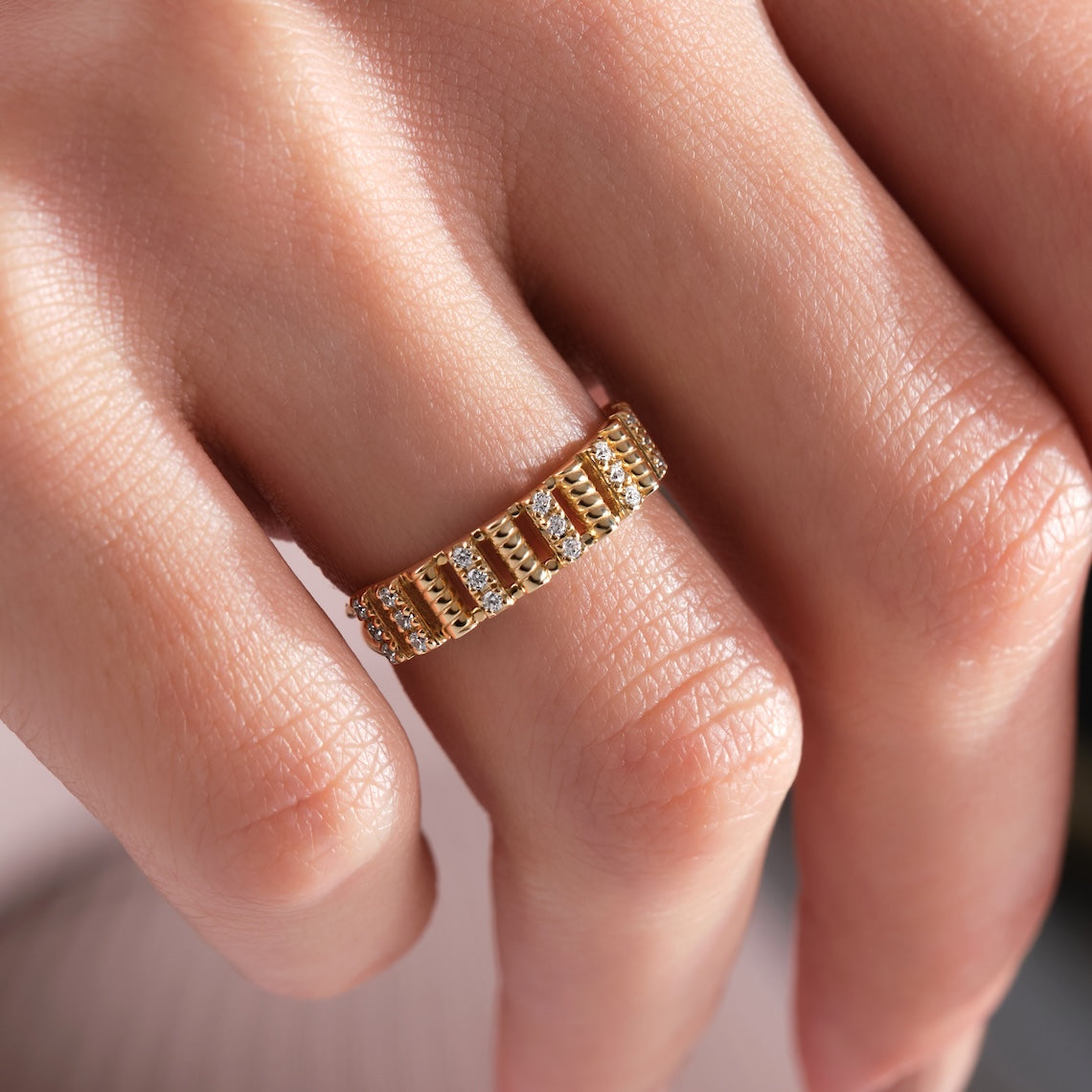 Bold Diamond Wedding Band 14k Gold
