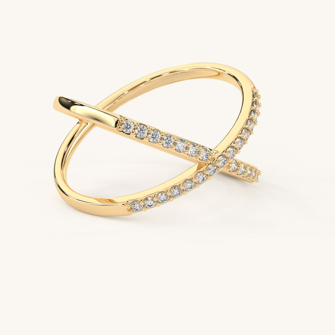 14k Gold Vermeil X Ring With Diamond