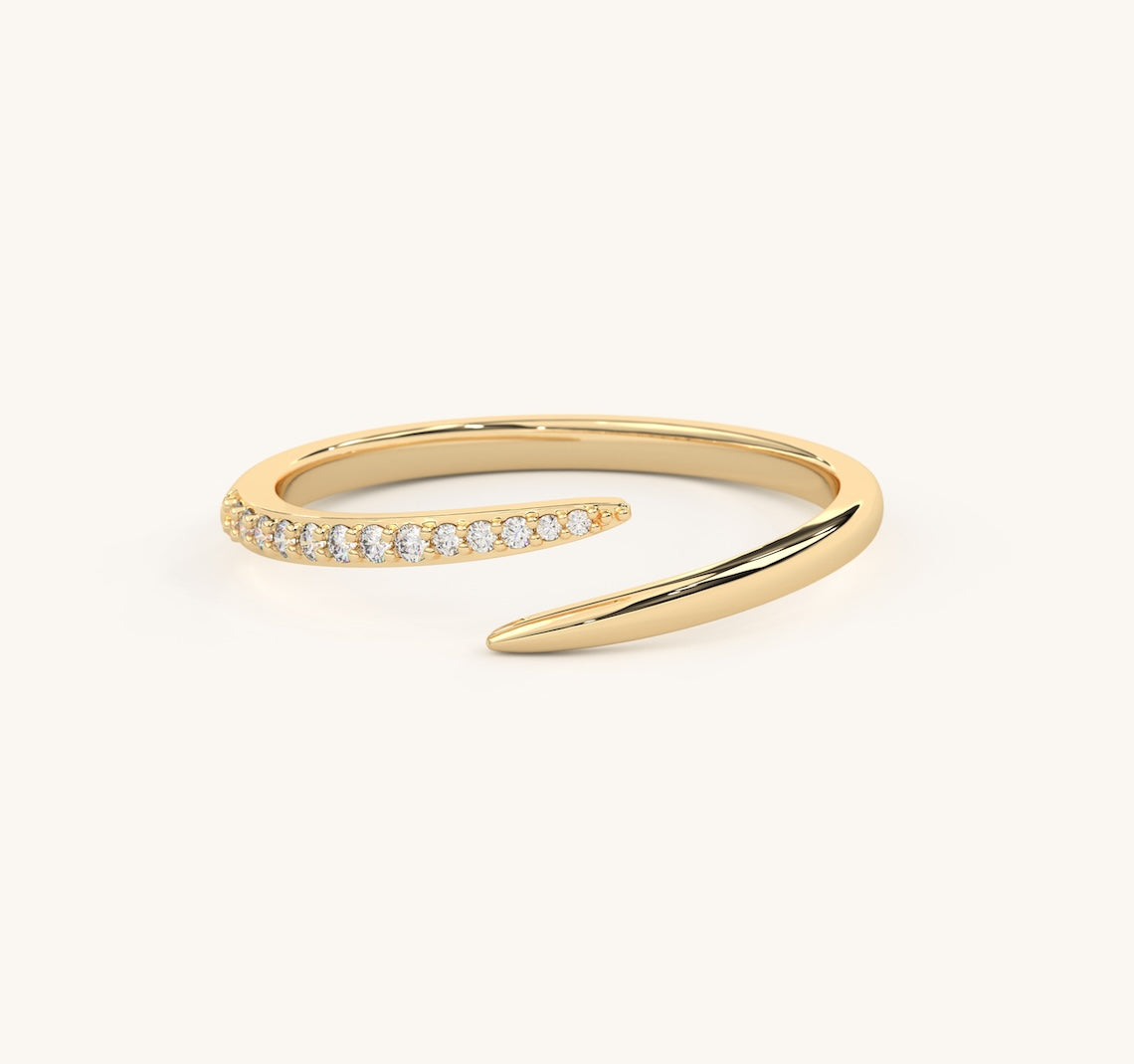 14k Gold Vermeil Spiral Ring With Diamond