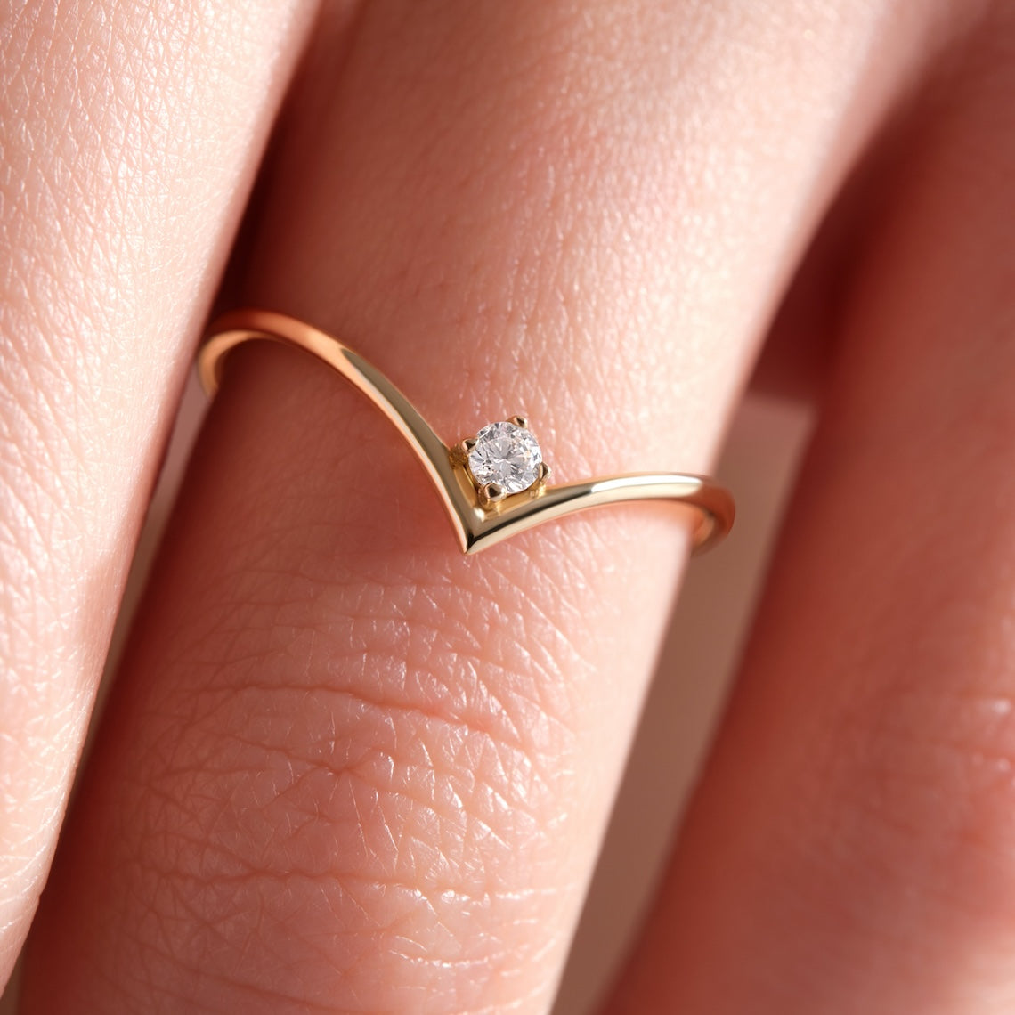 Wishbone Ring 14K Gold Diamond