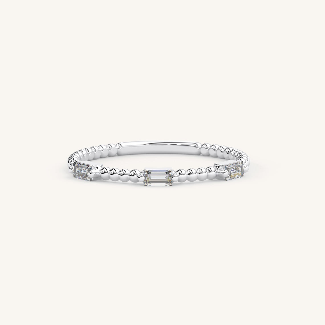 Beaded Band Baguette Diamond Ring 14k Gold