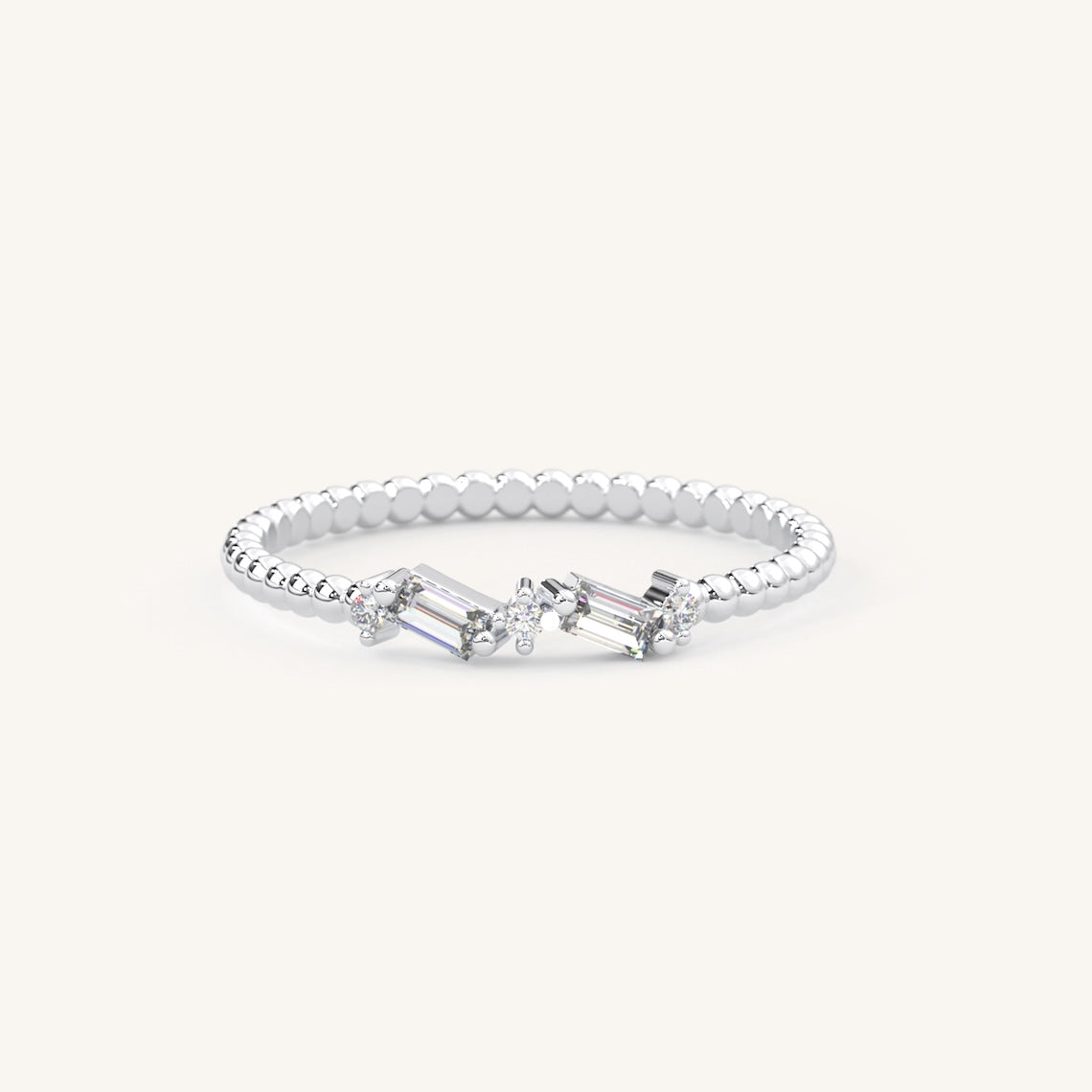 white gold beaded band baguette ring