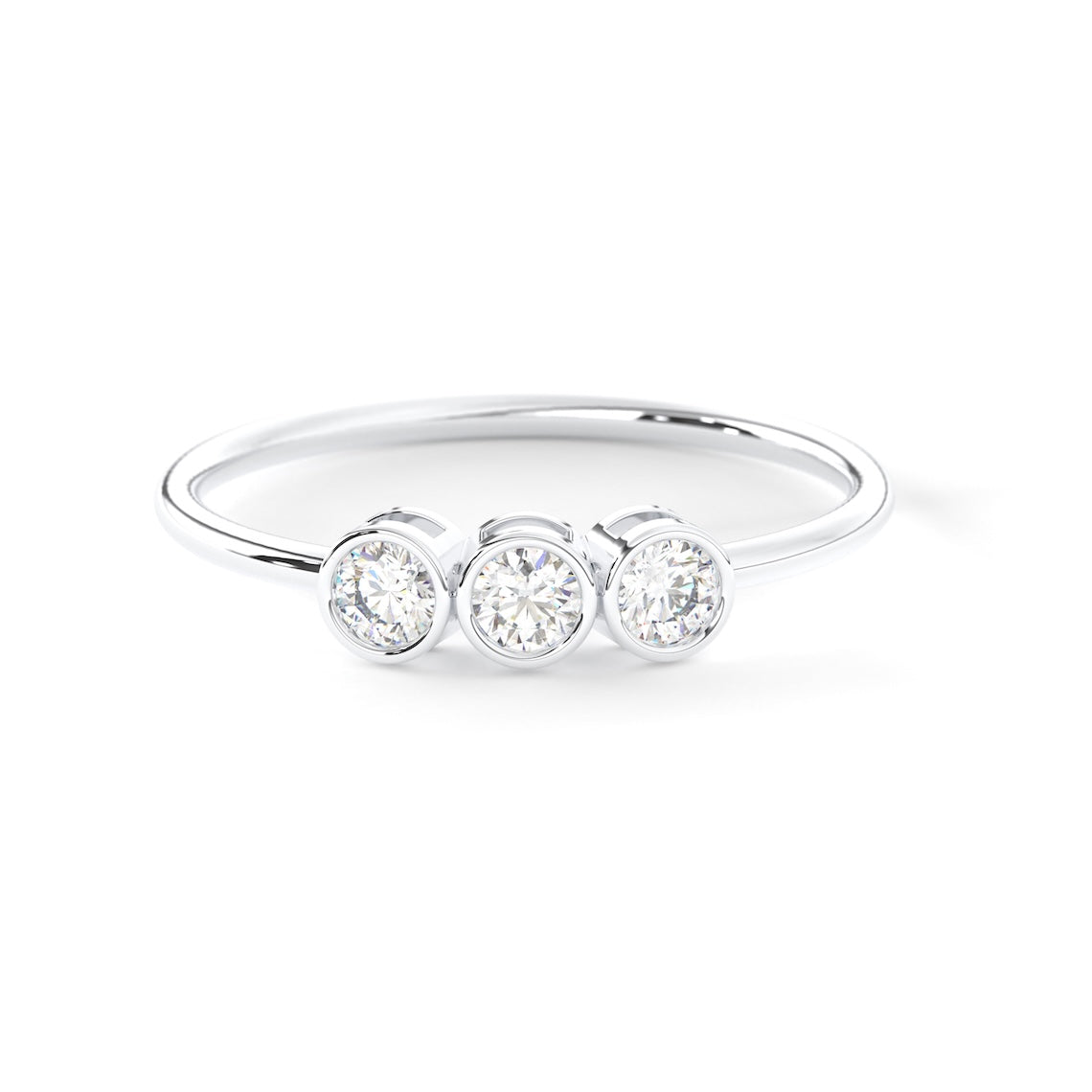 14k Gold Three Stone Bezel Set Engagement Ring