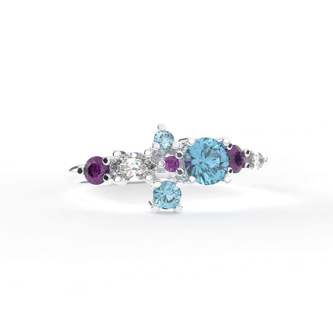 Unique Multi-Gemstone Ring 14k Gold, Phoenix