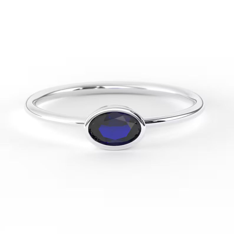 Oval Birthstone Ring 14k Gold, Celeste