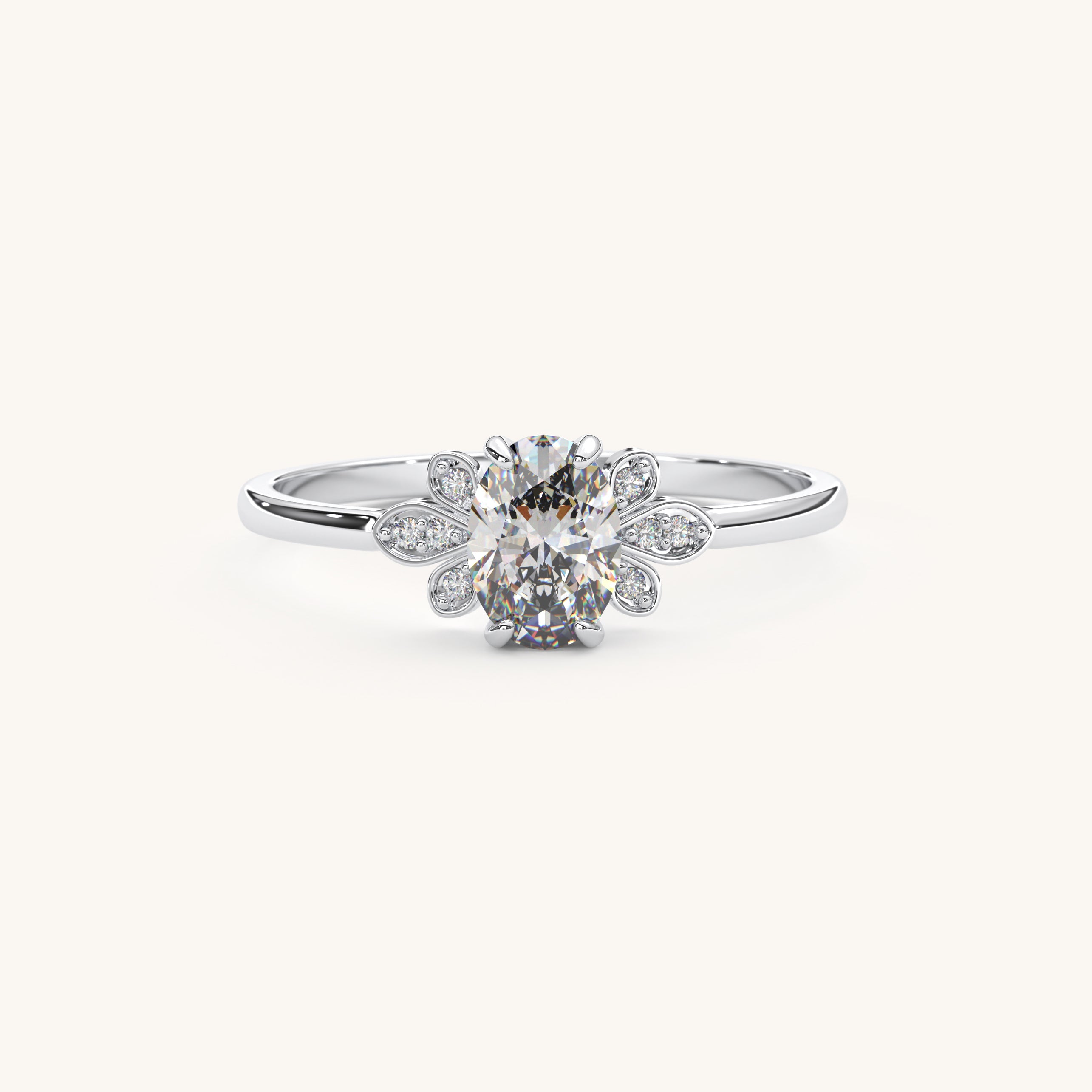 14k Gold Cluster Oval Cut Diamond Ring, Aetheria