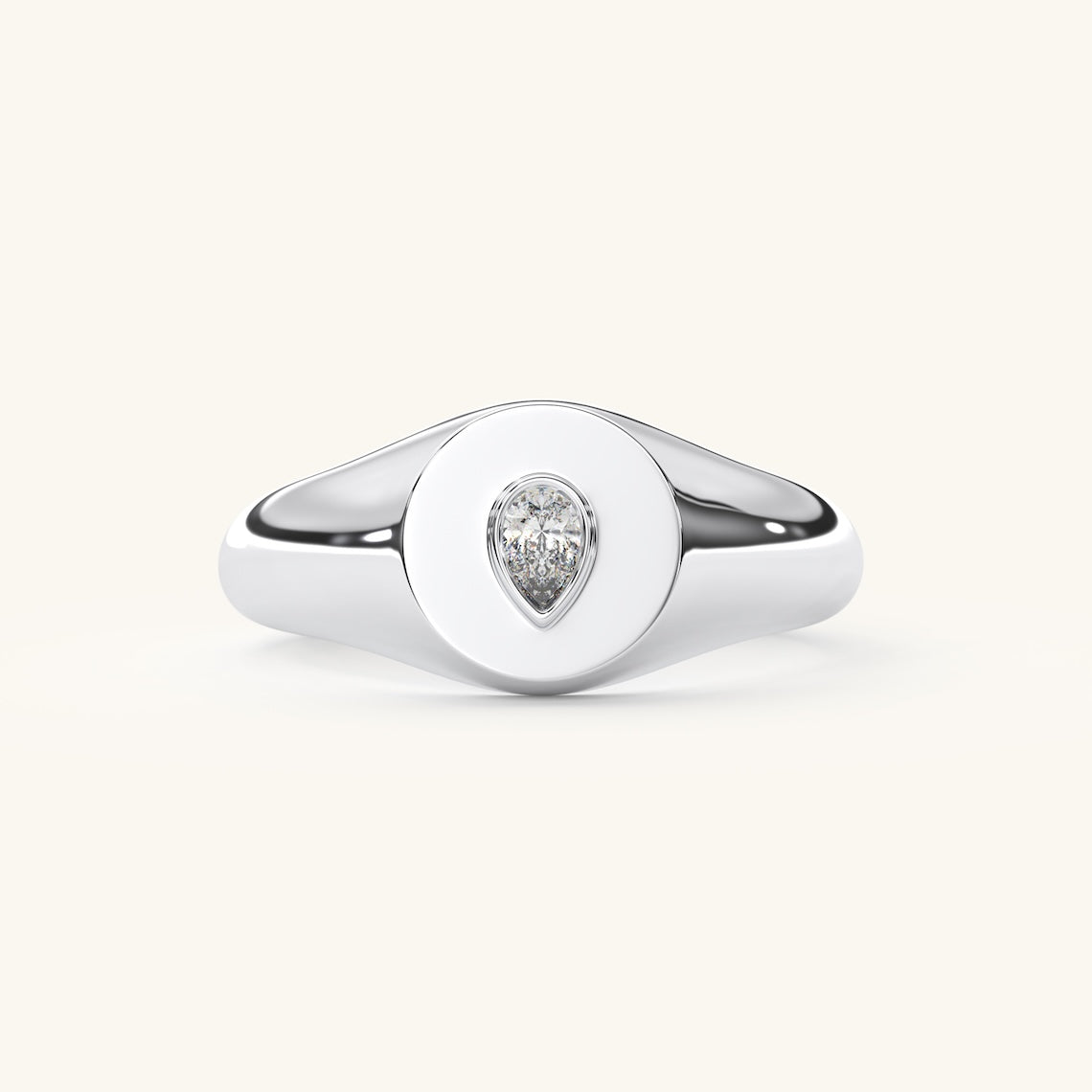 white gold pear diamond signet ring