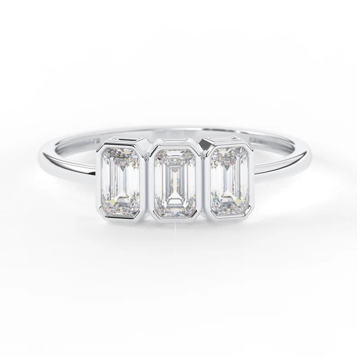 Emerald Cut Three Stone Engagement Ring 14k Gold