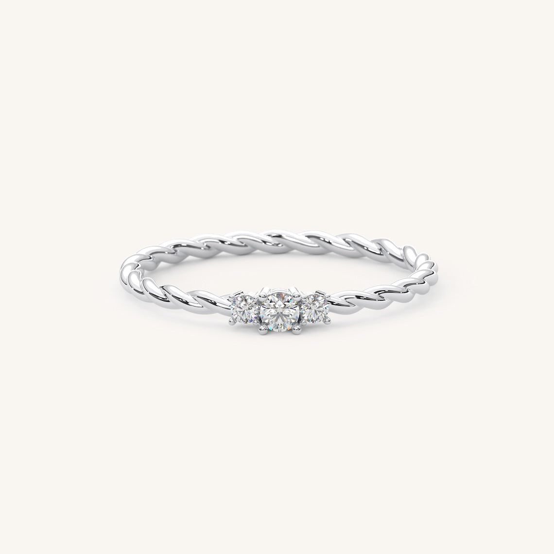 Twisted Rope Three Stone Ring 14k Gold
