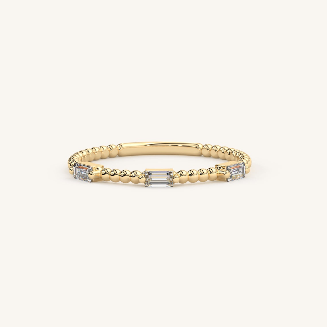 Beaded Band Baguette Diamond Ring 14k Gold