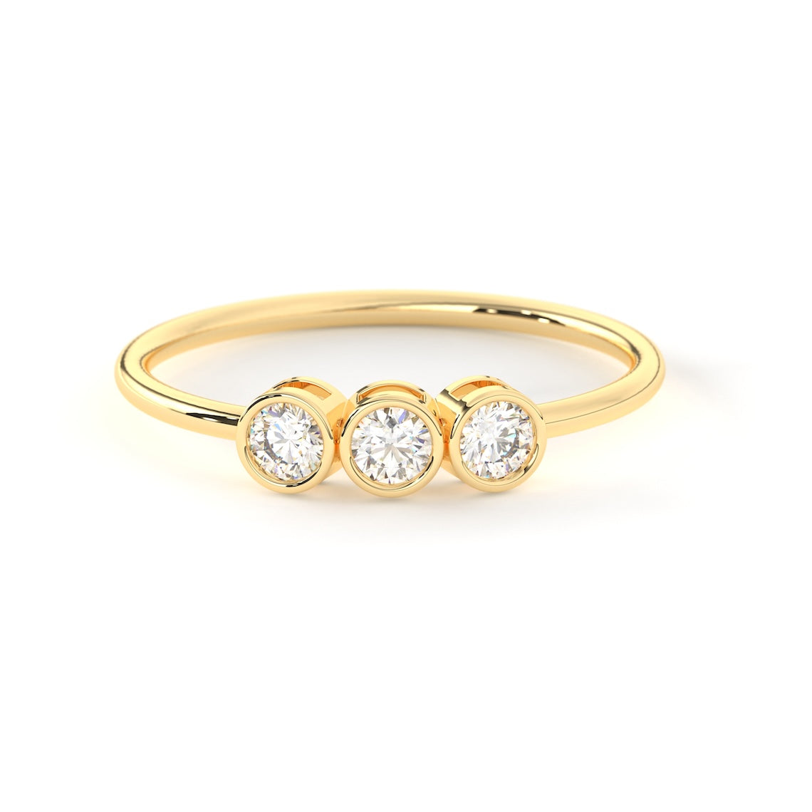 14k Gold Three Stone Bezel Set Engagement Ring