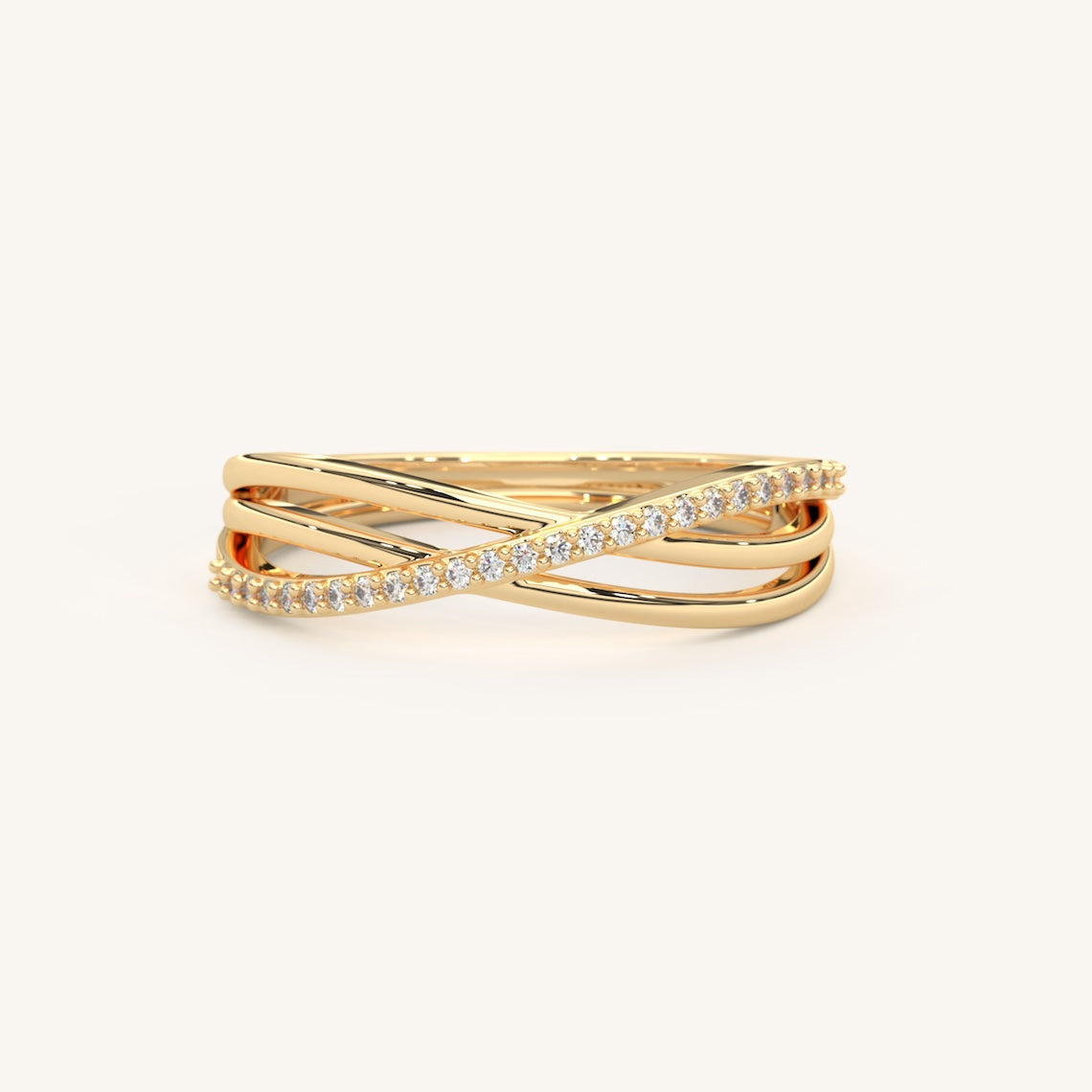 Triple Band Crossover Ring 14k Gold