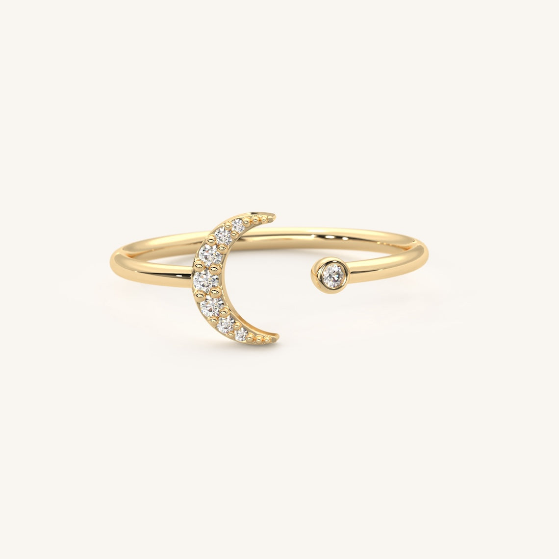 Diamond Crescent Moon Ring 14k Gold