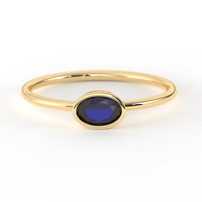 Oval Birthstone Ring 14k Gold, Celeste