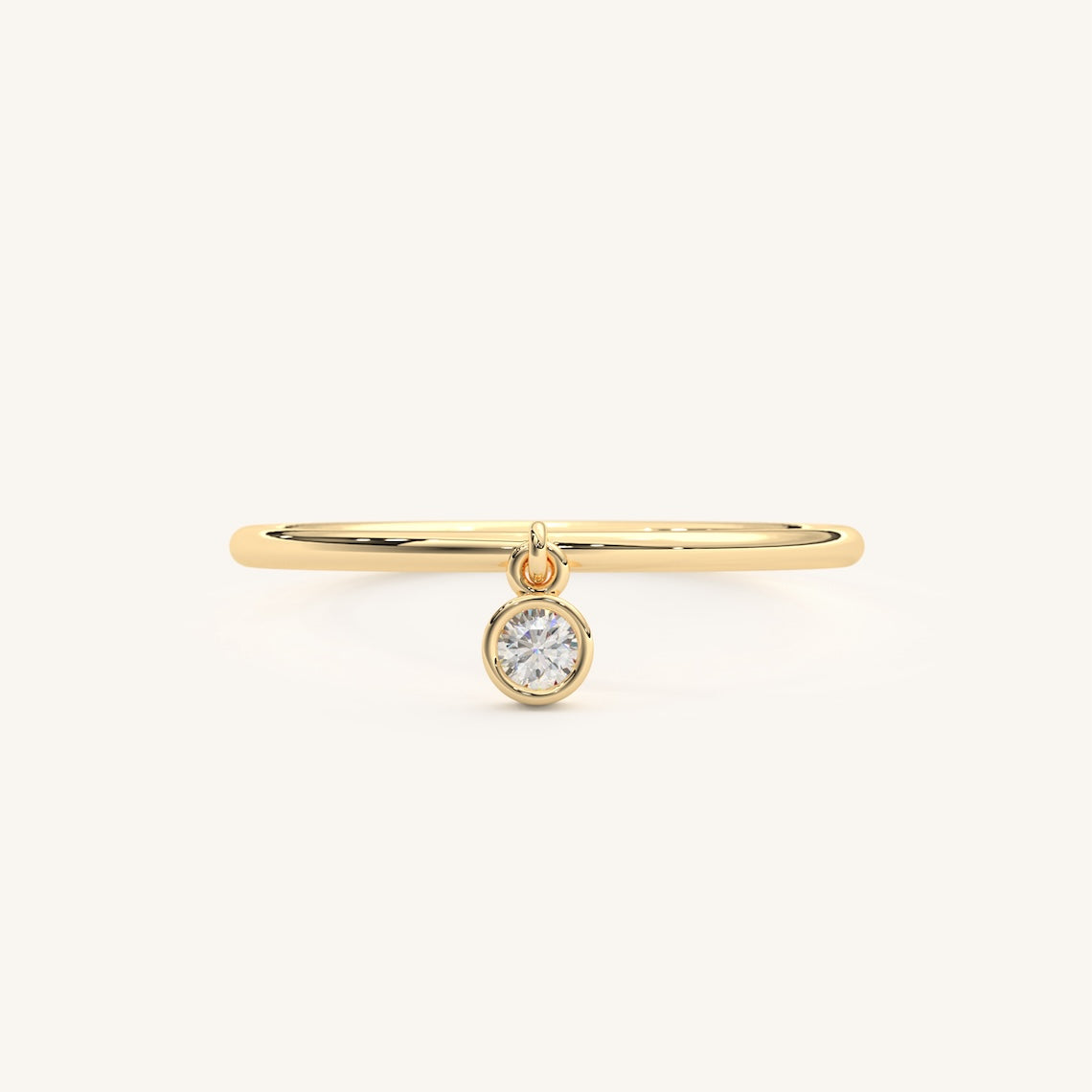 Solitaire Diamond Dangling Ring 14k Gold