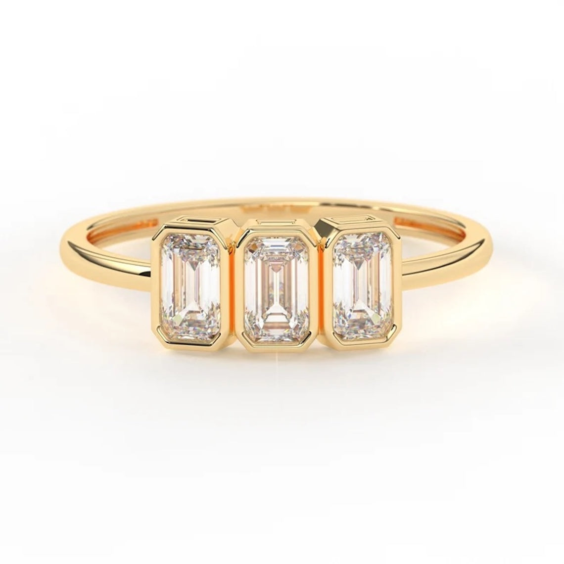 Emerald Cut Three Stone Engagement Ring 14k Gold