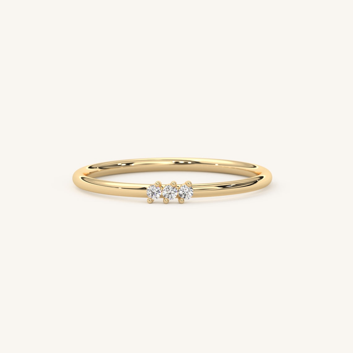 Dainty Diamond Three Stone Stacking Ring 14k Gold