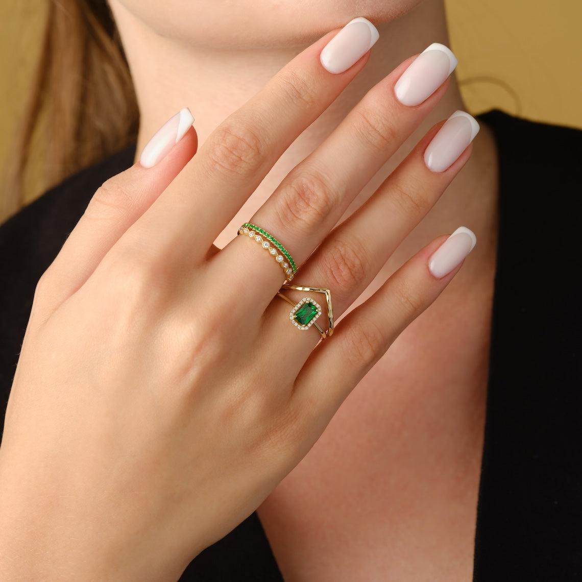 Emerald Cut Halo Ring 14k Gold