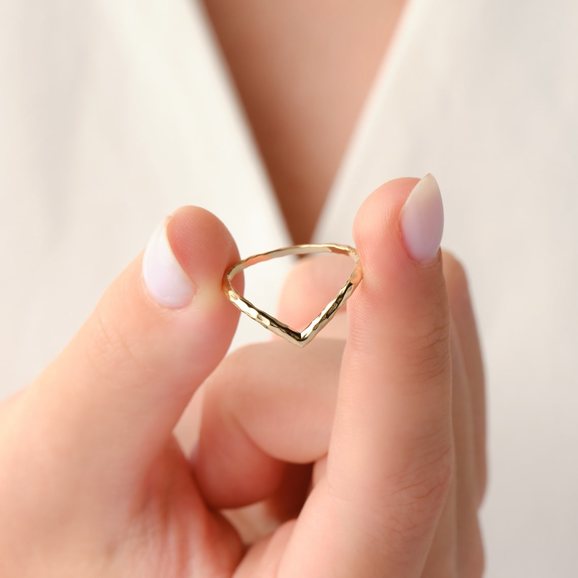 Hammered Chevron Ring 14k Gold