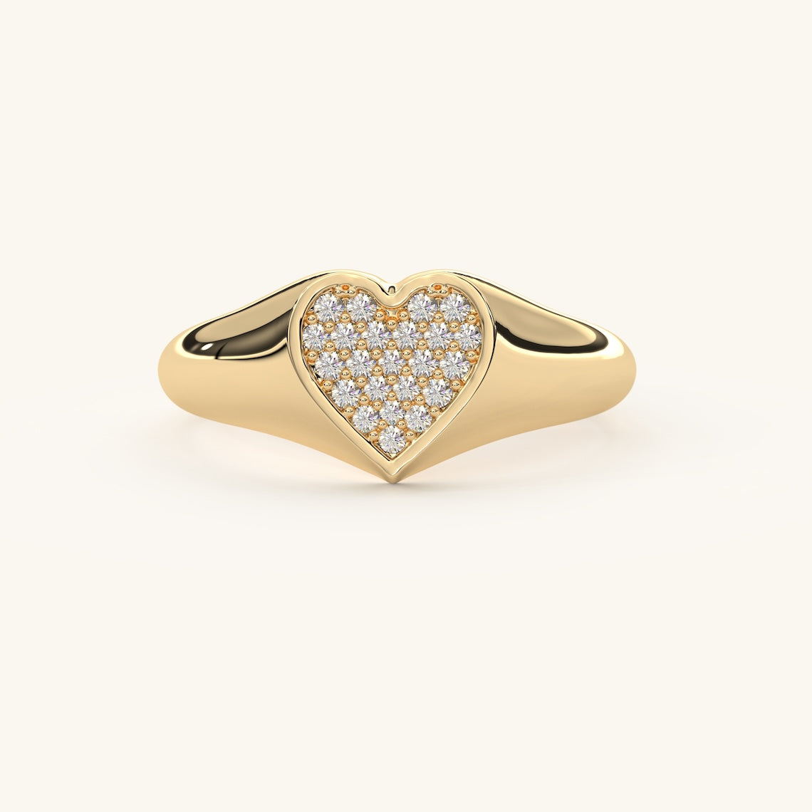 Heart Signet Ring with Diamond 14k Gold