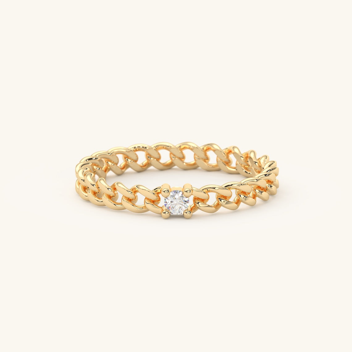 14k Gold Cuban Chain Ring with Diamond