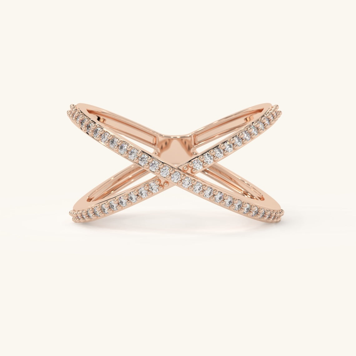 X-Shaped Diamond Cross Ring 14k Gold