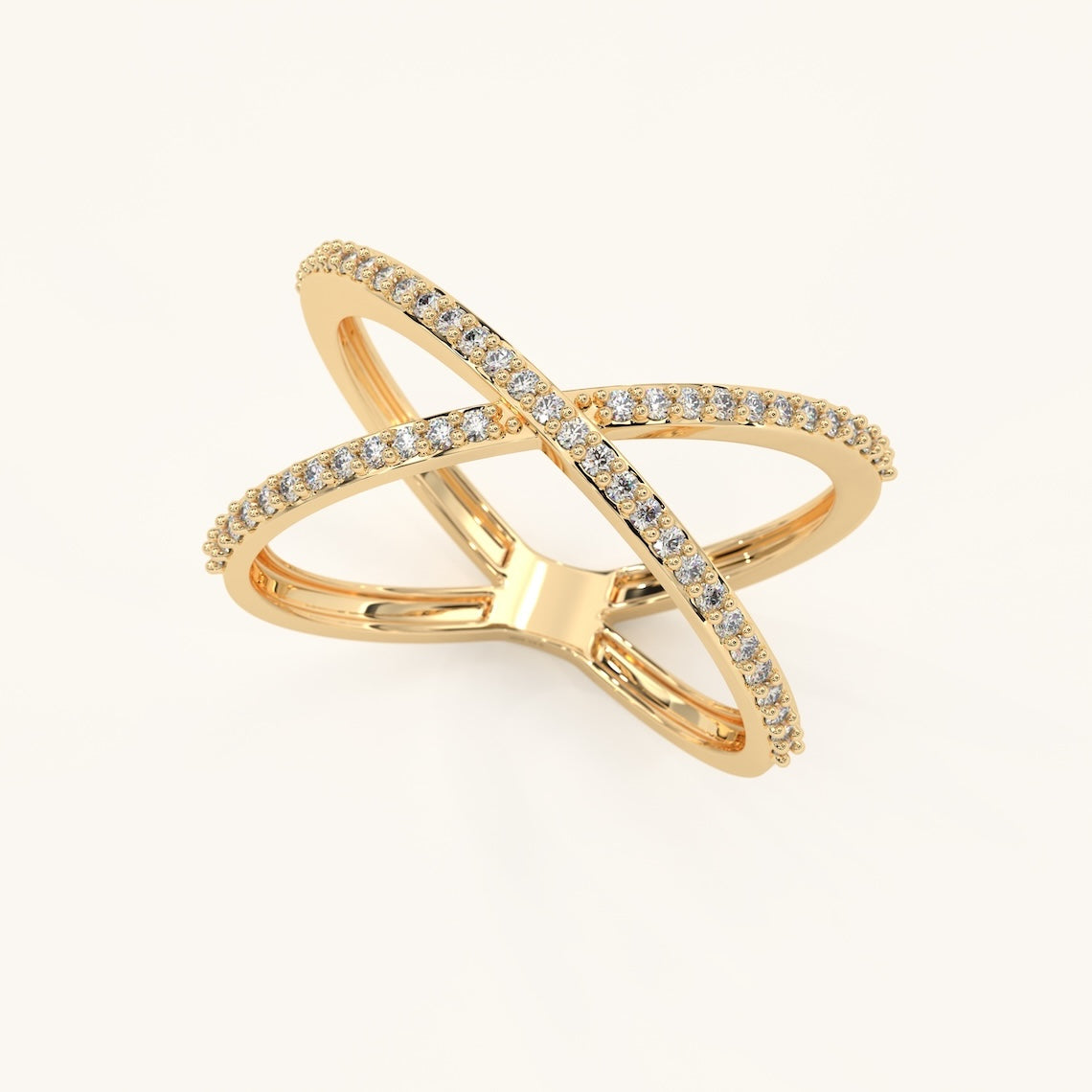 X-Shaped Diamond Cross Ring 14k Gold