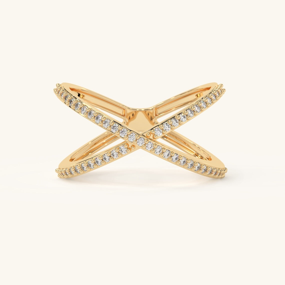 X-Shaped Diamond Cross Ring 14k Gold