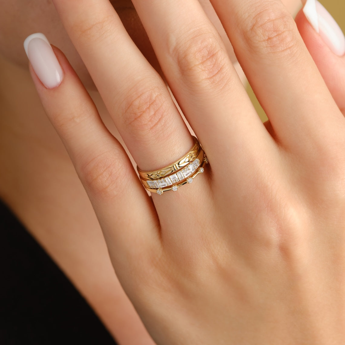 Floating Diamond Stacking Ring 14k Gold