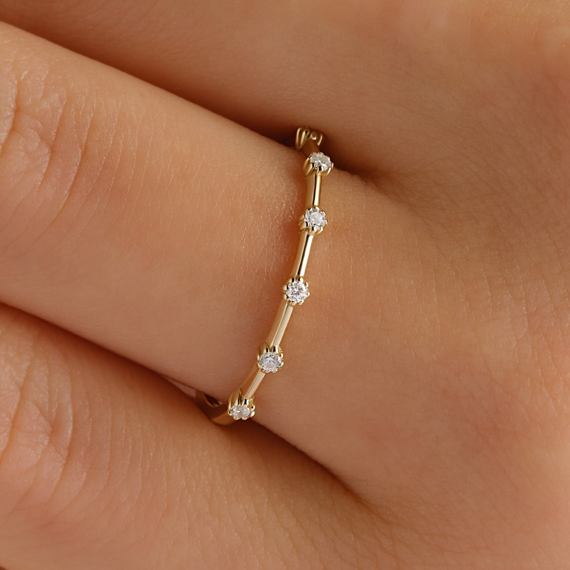 Floating Diamond Stacking Ring 14k Gold