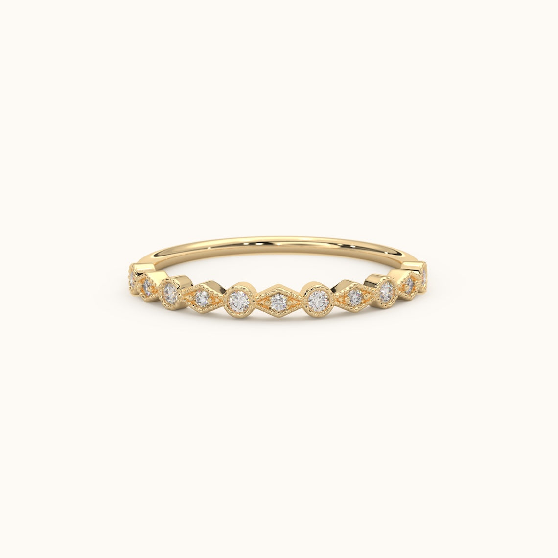 Bezel Set Milgrain Detailing Ring 14k Gold