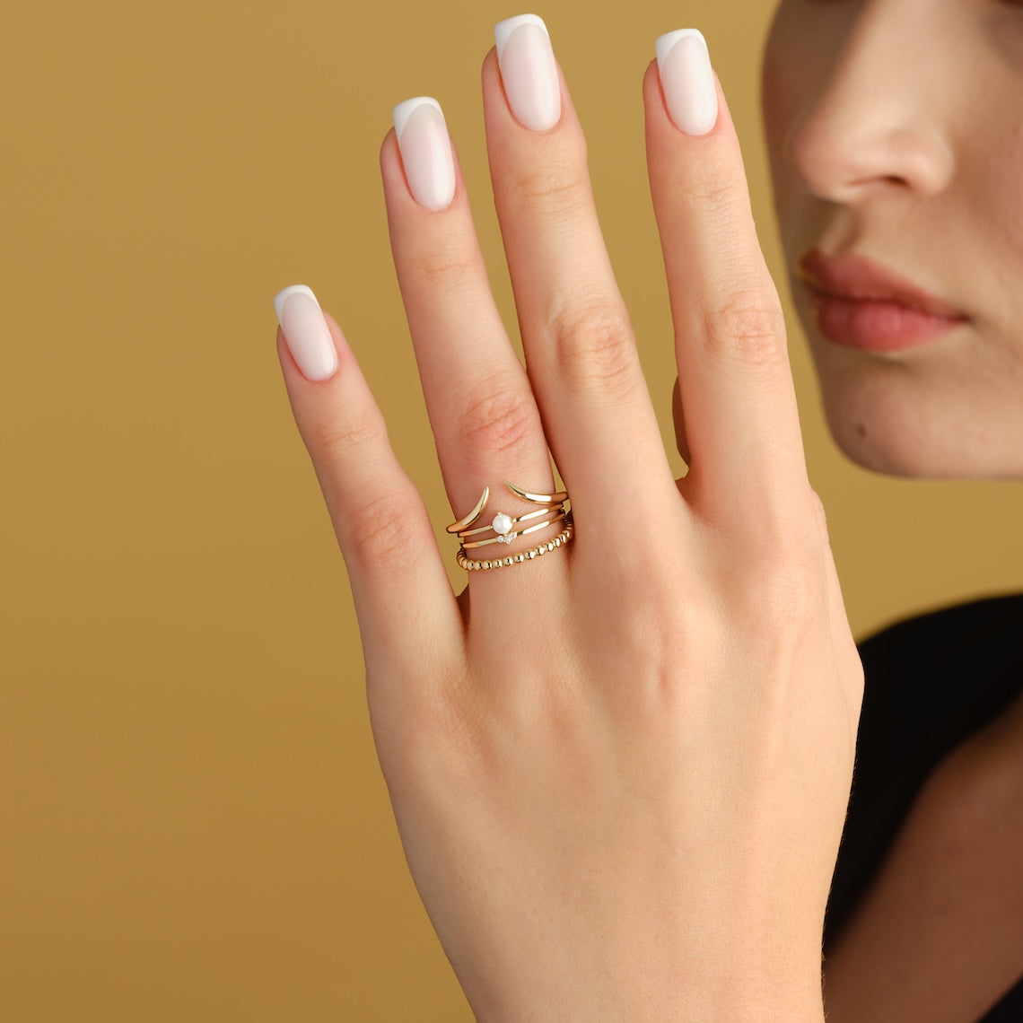 Double Band Pearl Ring 14k Gold